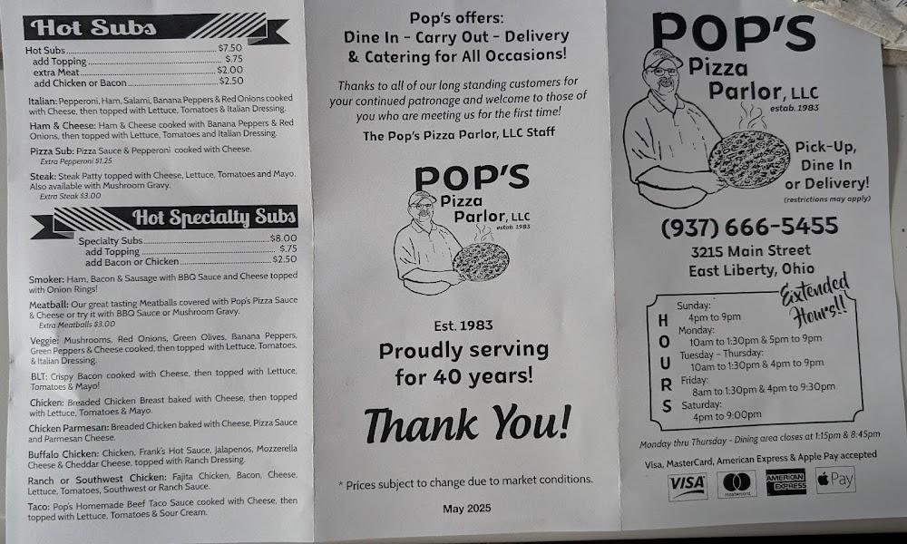 Pop's Pizza Parlor Menu image 1